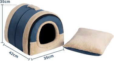 Hollypet Cat Bed, Small Dog Bed, 2-in-1 Foldable Plush Pet Bed for Cats & Small Dogs, Cozy and Soft Pet Cave Bed for Indoor Outdoor, (Dark Blue)