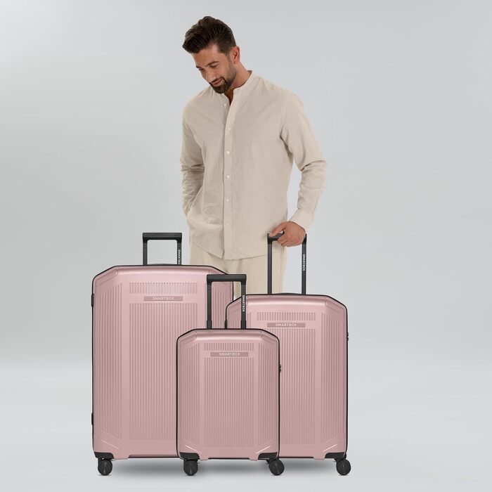 Чемодан Smartbox Hartschalen Check-in з жорстким корпусом, великий XL, 56 x 34 x 23 см, з TSA-замком, 3-частинний набір (Рожевий металік)