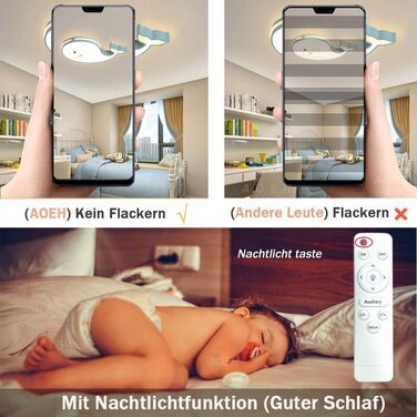 LED Ceiling Lamp, Dolphin Shape, Dimmable with Remote Control, Boy Girl Baby Kids Children's Room Lamps Ceiling, Children's Room, Bedroom Lamp, Room Lighting, Chandelier, White, 50cm