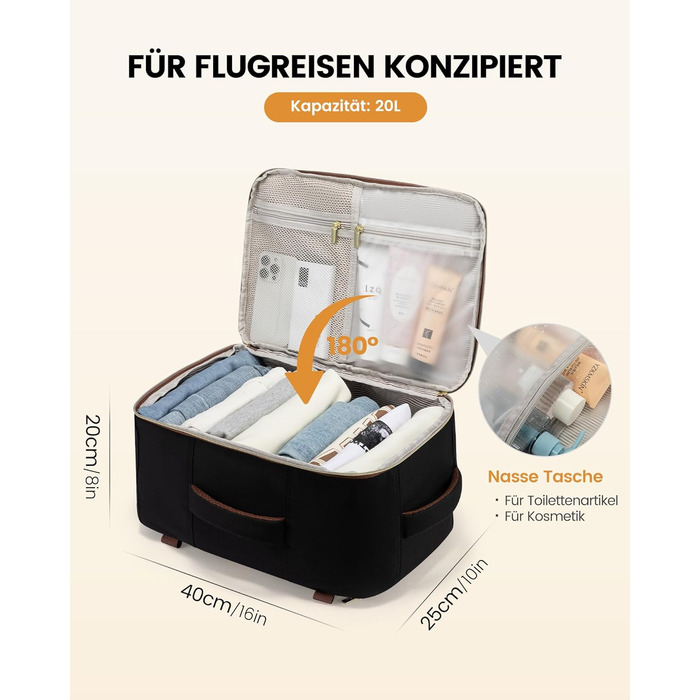 Рюкзак ручної поклажі LOVEVOOK 45x36x20, 32L для Ryanair, Eurowings, Wizz Air (40x30x20cm, зелений+бежевий)