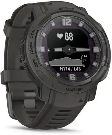 Garmin Instinct Crossover Solar: гібридний смарт-годинник з сонячною зарядкою, 45 мм, Graphite, GPS, Cardio, SpO2, 70 днів роботи, +30 спортивних функцій, Activity Tracker