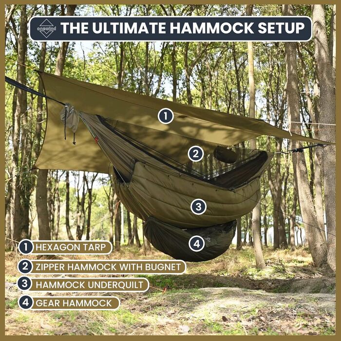 Onewind Premium 11' Camping Zippered Hammock, Single Portable Hammock with Mosquito Net and Tree Straps for Travel, Camping, Backpacking, and Hiking… (Green, 366cm*162cm)