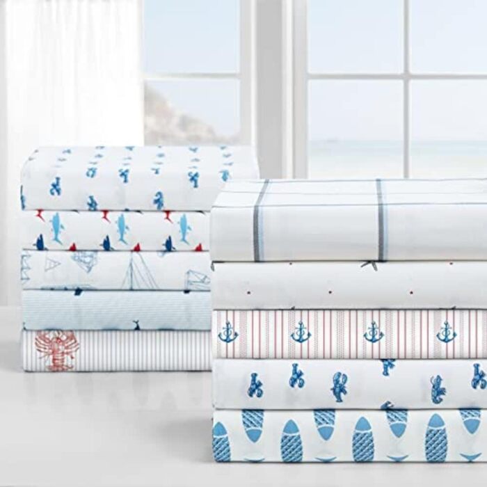 Nautica Coastal Cotton Percale Sheet Set, Twin, blue, blue, Queen