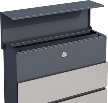 Поштовий ящик настінний сталевий V63 антрацит з дерев'яним декором 410x130x370 мм, з замком, плавним закриттям та відділенням для газет