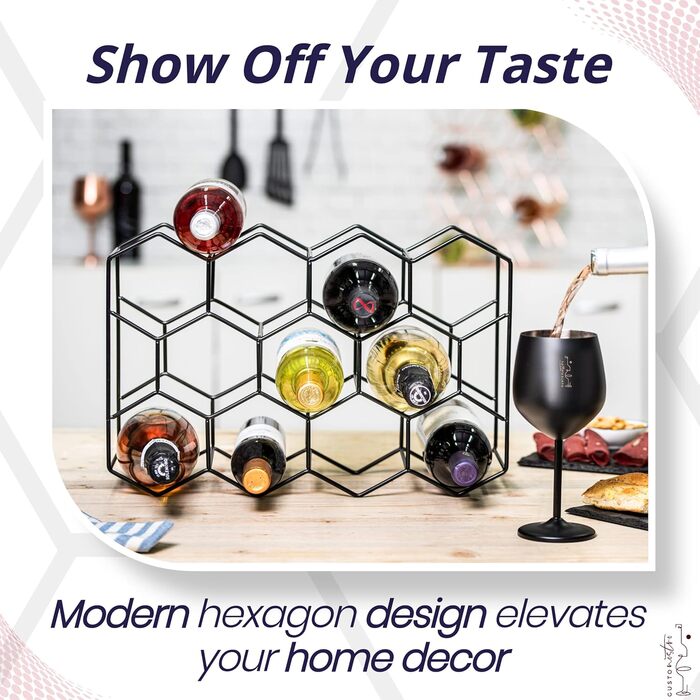 Gusto Nostro Wine Rack for Table - Modern Black Metal Wine Rack for 14 Bottles - 3-Tier Wine Rack Small - Bottle Rack for Table, Cabinet & Pantry - No Assembly Required