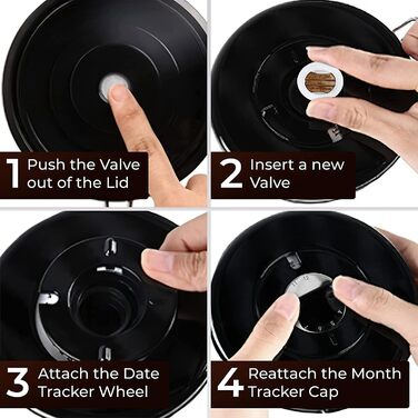 Контейнер для кави Royouzi з нержавіючої сталі, вакуумний, 1.8 л, з ложкою та індикатором свіжості, для кави, чаю, горіхів, какао. Зберігає свіжість надовго.