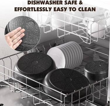 Набір посуду YASHE 21 предмет: каструлі та сковорідки з антипригарним покриттям, знімні ручки, скляні кришки, індукційний, для духовки, стекуваний, білий (сірий)