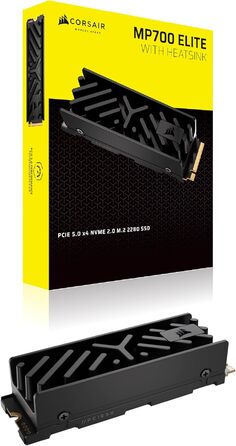 SSD Corsair MP700 Elite 2TB PCIe 5.0 NVMe M.2 – Швидкість до 10000 МБ/с – 3D TLC NAND, DirectStorage, з радіатором – Чорний