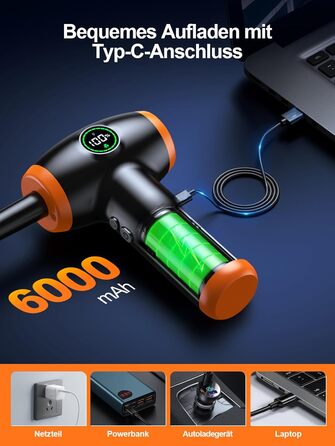 Електричний пилосос ISEYOU для чищення ПК, клавіатури, авто: 90000 об/хв, LED-дисплей, 3 швидкості, 5 насадок
