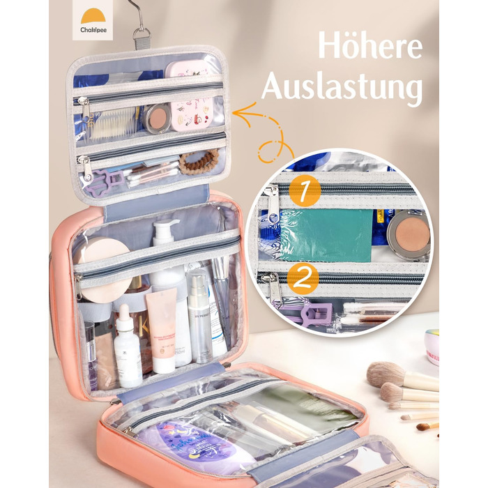Чоловіча/Жіноча дорожня косметичка для підвішування – водонепроникна косметичка з прозорим вікном, легка, рожева, середнього розміру (30x23x10 см)