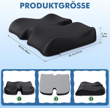 Подушка ортопедична з піни Memory Foam Benazcap для сидіння: зняття тиску, для авто, офісу, геймінгу, дому. Знімний чохол (45x41x8 см)