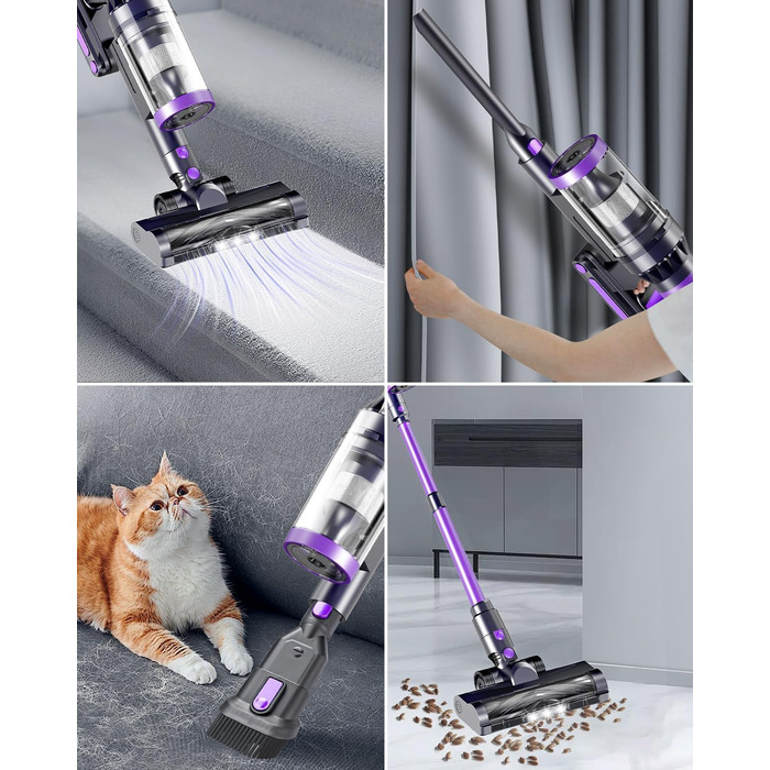 Бездротовий акумуляторний пилосос 550W | 45000 Па, 60 хв роботи | 20000 mAh, 3 режими, антизаплутувана щітка для будь-яких поверхонь та шерсті тварин