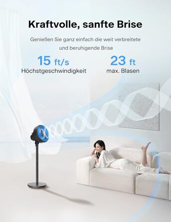 Вентилятор торнадо PELONIS з дистанційним керуванням, сенсорним дисплеєм, 3D циркуляцією, тихий (36.5dB), потужний (10м повітряний потік), регульована висота (60/111см), 4 швидкості з таймером, знімний захисний гріт, поворотний, 76см, чорний