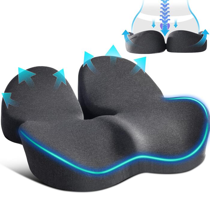 Подушка для сидіння SkyNY на офісне крісло: Memory Foam, для кукси, Sciatica, ергономічна, знімає тиск, для болю в сідниці та кукси