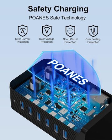Зарядний пристрій USB мережевий 6 портів 25W для iPhone, Samsung, LG, Huawei та інших пристроїв (Чорний)
