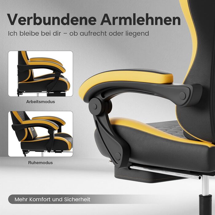 Ігрове крісло Racing Ergonomic з підставкою для ніг та масажним подушкою під поперек, навантаження до 150 кг, екошкіра, офісне крісло (Чорно-жовте)