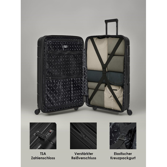 Набір валіз REDOLZ 3 шт. з розширенням | Чорний | З TSA-замком та подвійними колесами | З легкого поліпропілену