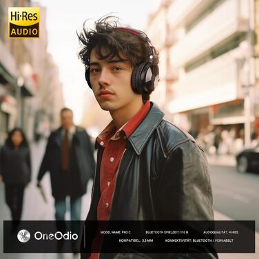OneOdio Бездротові навушники Over-Ear Bluetooth з Bluetooth 5.2, 50мм драйвер, Hi-Fi Stereo, складні, з мікрофоном для ноутбука/телефону/ПК - Червоні