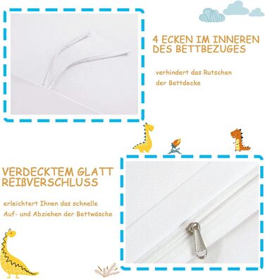 Комплект постільної білизни для ліжечка DJDEA для хлопчиків з динозаврами, 100x135 см, мікрофібра, 2 шт. (простирадло 100x135 см + наволочка 40x60 см)