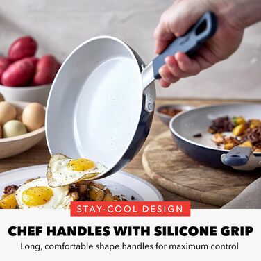 Набір кухонного посуду GreenPan x Bobby Flay 13 предметів: професійне алюмінієве покриття, антипригарне (PFAS-free), індукційні плити, силіконові ручки, безпечне для посудомийної машини та духовки, сірий (Графіт/Nature's Delight), блакитний Оксфорд