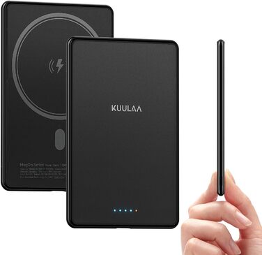 Power Bank Kuulaa Ultra Slim Magsafe, 5000mAh, бездротова зарядка, Type-C, 20W, чорний