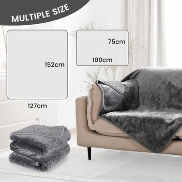 PETTOM Плед для собак і котів з флісу, водовідштовхуючий, 152 x 127 см (Сірий + Темно-сірий)