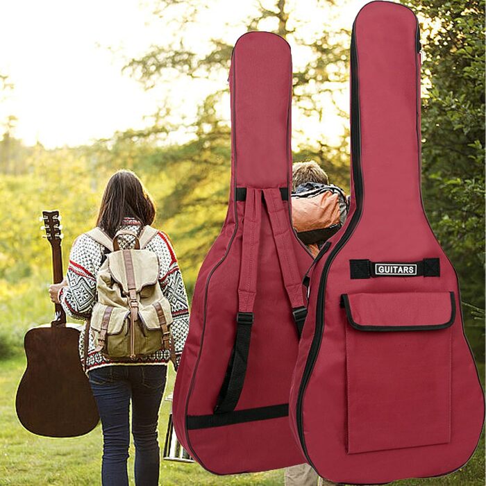 Водонепроникний гіга-кейс SUQ для гітари Oxford, 40/41 дюймів, музичний принт, нейлон, для електро-, акустичної та концертної гітари, стійкий до ударів, 8 мм підкладка, водонепроникний (червоний)