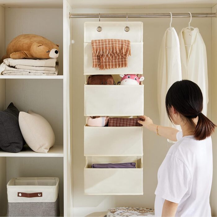 Органайзер для дверей Youdenova з 4 кишенями та 2 гачками, настінна підвісна полиця для зберігання, для ванної, спальні, дитячої кімнати (Бежевий)