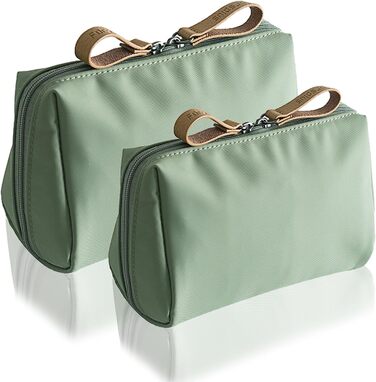 Набір косметичних сумок з нейлону (2 шт.) - водонепроникні, з відділеннями, для подорожей та дому (зелені)