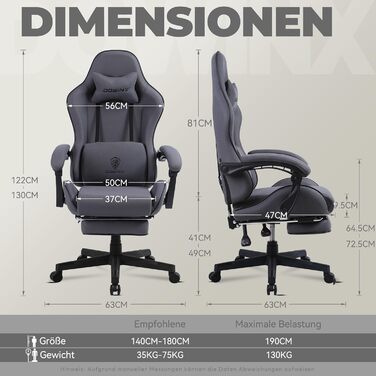 Ігровий крісло Dowinx з підголівником та підставкою для ніг, сірий - Upgrade