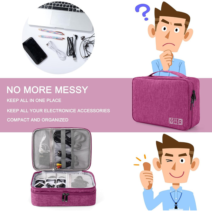 Водонепроникний органайзер для електроніки з 2 відділеннями: SD-картки, флешки, Power Bank, 27x20x8 см (фіолетовий)