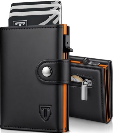 Чоловічий гаманець TENBST з відділом для монет, Slim Wallet, картхолдер на 8-10 карт, RFID захист, преміум якість, чорний