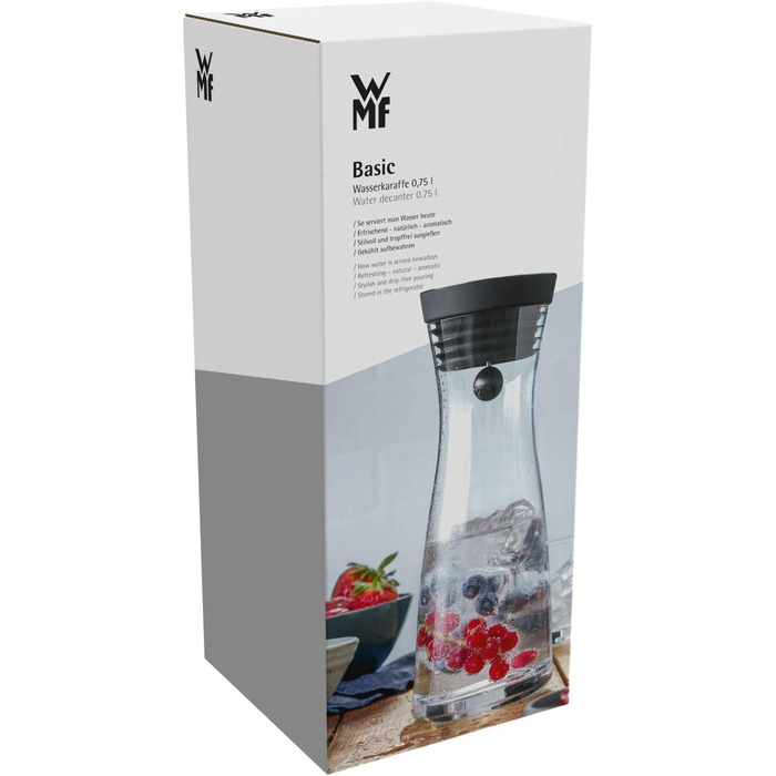 WMF Basic Glass Water Carafe 0.75 liter, Glass Carafe with Lid, Silicone Lid, CloseUp Closure