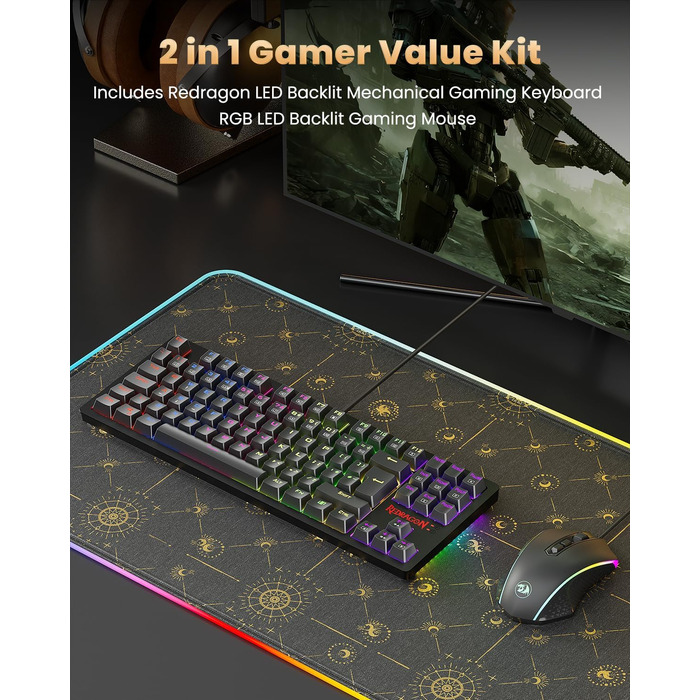 Redragon S113 Комбо Клавіатура та Миша для Ігор з Механічними Клавішами, RGB Підсвічуванням та Мишею 3200 DPI (Brown Switches) для ПК Windows QWERTY