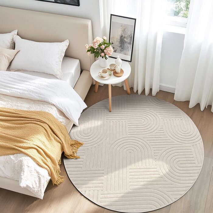 Килим для вітальні 160x230 см, великий пухнастий з коротким ворсом, миючий, сучасний, з 3D ефектом, нековзний, для їдальні, кухні, спальні, бежевий