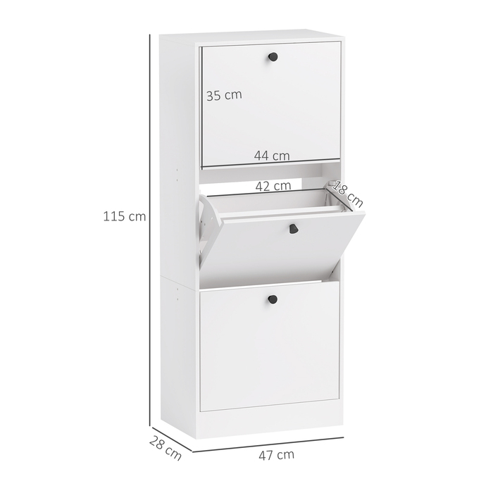 HOMCOM Shoe Cabinet with 3 Flaps, Shoe Storage Bench, Shoe Rack with Adjustable Partition, Narrow Shoe Chest for 12 Pairs of Shoes, 47 x 28 x 115 cm, White | Aosom