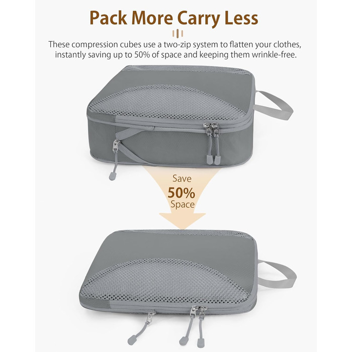 Органайзери для валізи Anjing Compression Cubes - 10 шт., компресійні кишені для подорожей, сірі