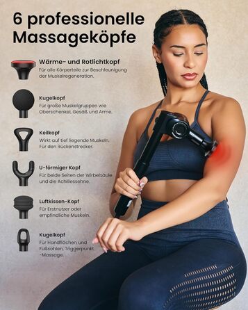 Масажер для м'язів Napre Massagepistole: 32 швидкості, кут налаштування, металевий насадка, чорний & червоний (з червоним світлом)