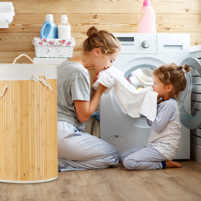 Relaxdays Bamboo Laundry Basket Round