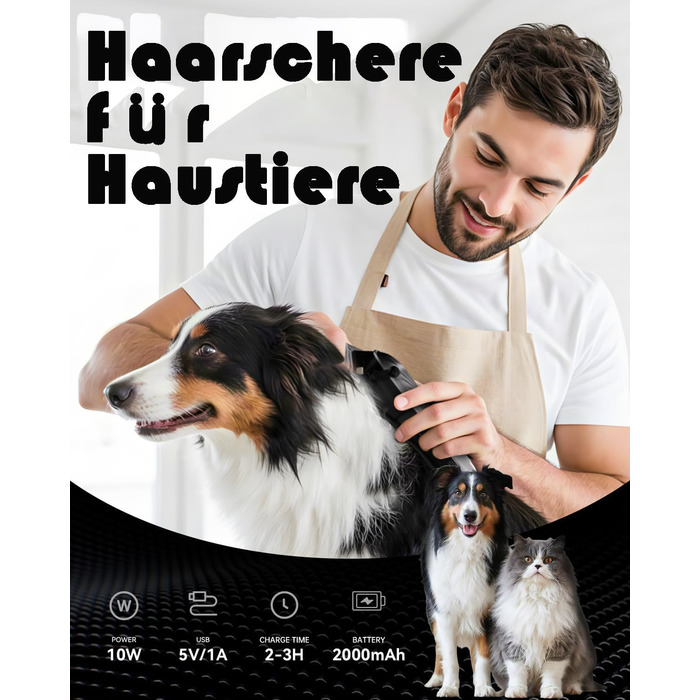 Професійна машинка для стрижки собак з щільним хутром, бездротова, тиха, з LED-дисплеєм, для довгого, товстого, тонкого, кучерявого та хвилястого хутра