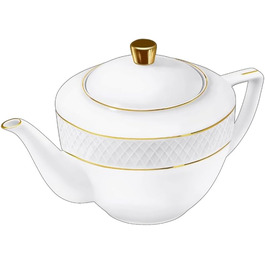 Wilmax - Teapot with Gold Pattern - 900ml - Porcelain Coffee Pot - High-Quality Tea Set - Ideal as a Gift - White - For Coffee, Tea - Ergonomic