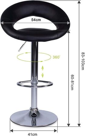 Dibea 2-Piece Swivel Bar Stools - Adjustable Height, 130kg Capacity, Black - Model 1