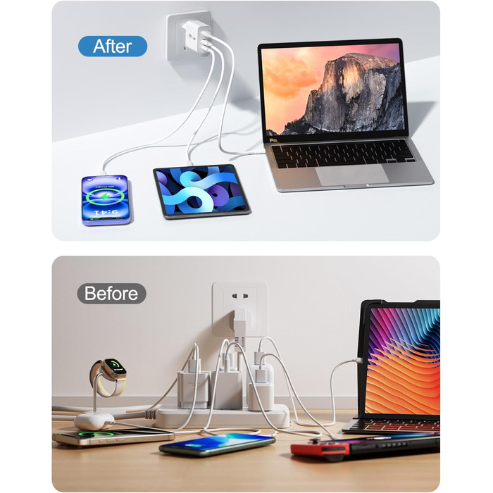 Зарядний пристрій USB-C 8-в-1, 65W: Швидка зарядка для MacBook, iPhone, iPad, Samsung, ноутбуків (PD GaN)