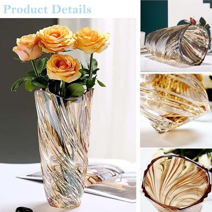 Скляна ваза для квітів Blumenvase Glas, 24 см, кришталева ваза, сучасний дизайн, велика ваза для букетів тюльпанів, декор для дому, подарунок на весілля, день матері, новосілля