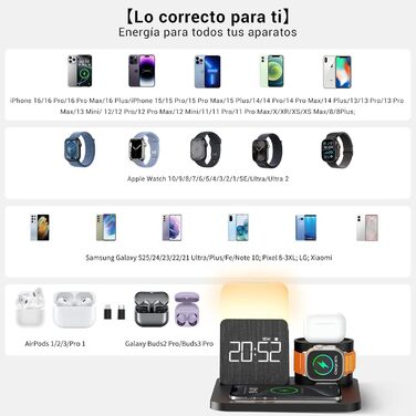 Зарядна станція 3-в-1 COLSUR для Apple Watch, iPhone та AirPods, 15W, нічник, будильник, чорний