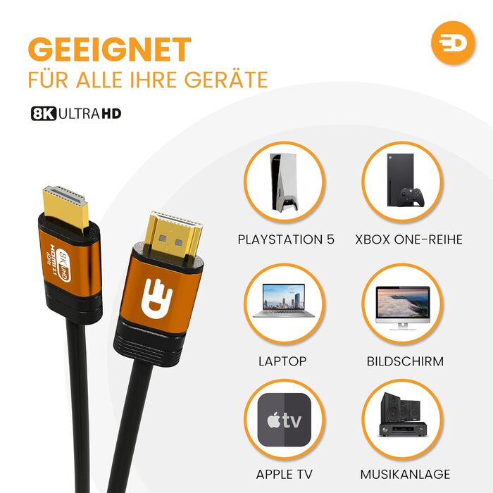 HDMI кабель Drivv Premium 2.1 (5 метрів) – 8K@60Hz, 4K@120Hz, eARC, HDR10, PS5, Xbox Series X