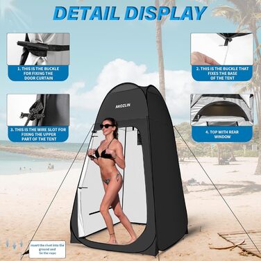 Намет для душу Pop Up, чорний, 190 x 120 x 120 см - для кемпінгу, пляжу, подорожей