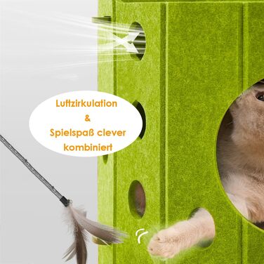 Котяча кігтеточка преміум-класу з 4 ярусами та 3 будиночками, філц, 90 см, зелена