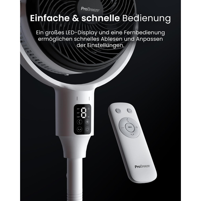 Standventilлятор Pro Breeze AirFlo 109 см з пульт. керування та LED-дисплеєм – 2 режими, гойдання, 29 дБ, регулювання висоти, енергоефективний для спальні, офісу та дому.