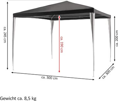 Nexos GM36000 PE-Pavilion Party Tent for Garden, Terrace, Market, Camping, Festival as Shelter and Waterproof Cover, 3 x 3 m White (Anthracite)